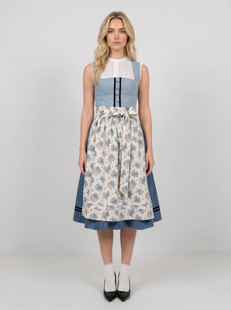 LEINEN WASCHDIRNDL VINTAGE FLORALS HELLBLAU