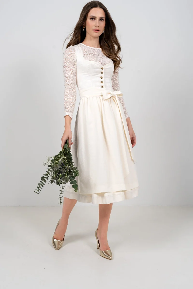 JACQUARD HOCHZEITSDIRNDL MONOCHROME FLOWERS VANILLE