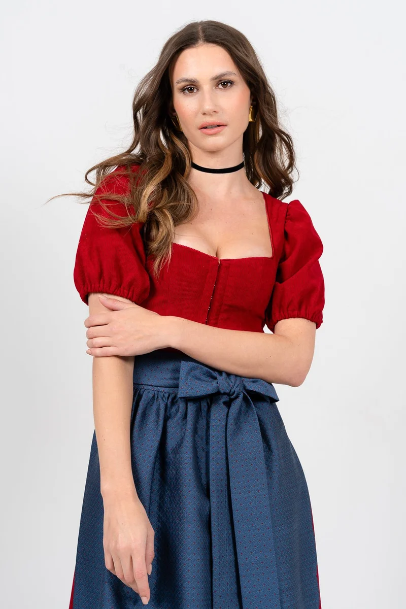 CORD DIRNDL FLARE TULIP KNALLROT/ BLAU