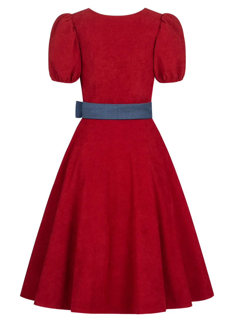CORD DIRNDL FLARE TULIP KNALLROT/ BLAU