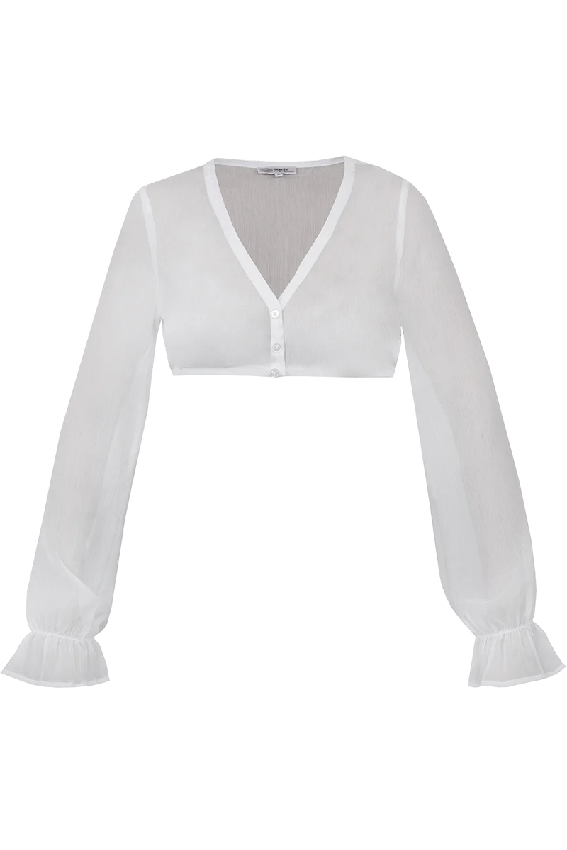 Dirndlbluse mit weiten Ärmeln und V-Ausschnitt - offwhite