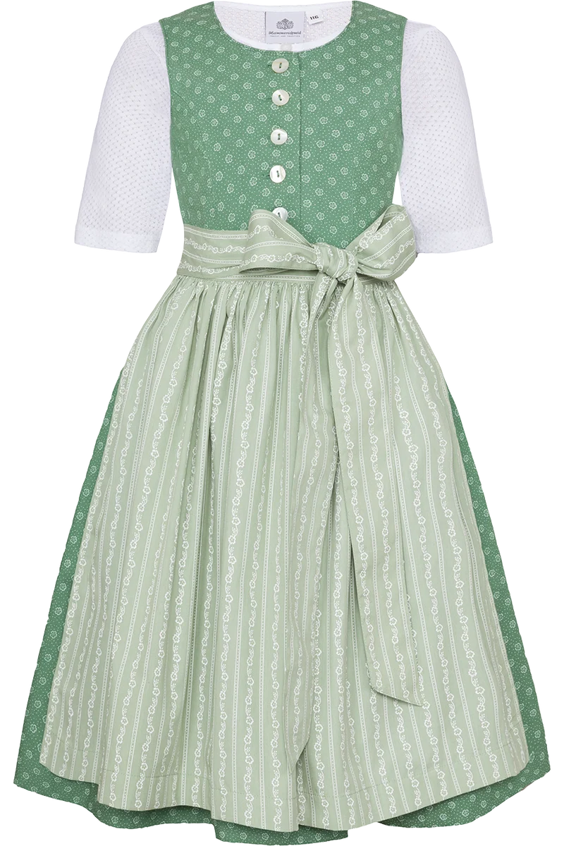 Kinderdirndl mit floralem Muster und Perlmuttknöpfen - lindgrün