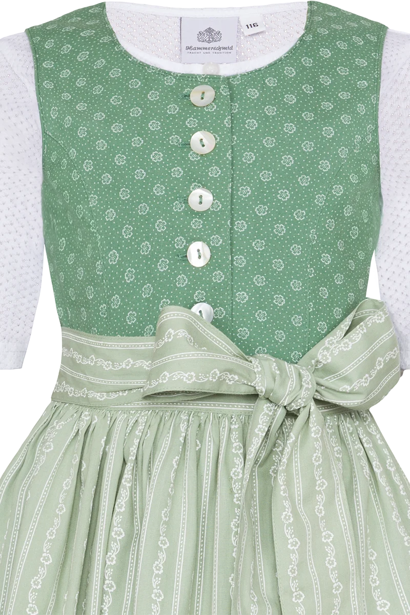 Kinderdirndl mit floralem Muster und Perlmuttknöpfen - lindgrün