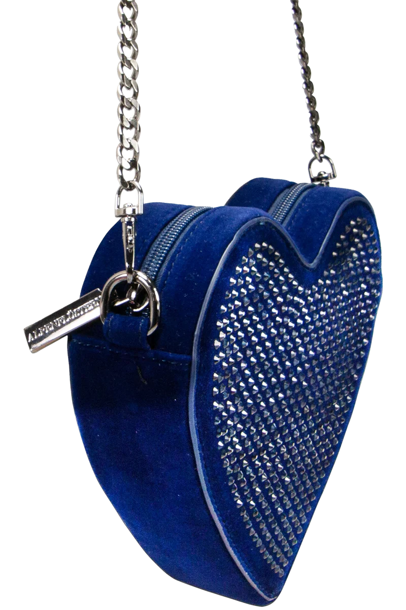 Damen Trachtentasche in Herzform mit Strasssteinen - blau