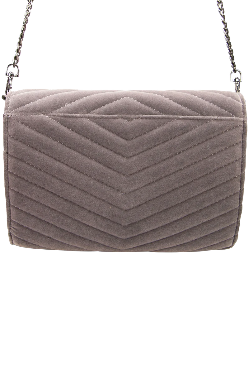 Damen Samtclutch mit Herz und Umhängekette - grau