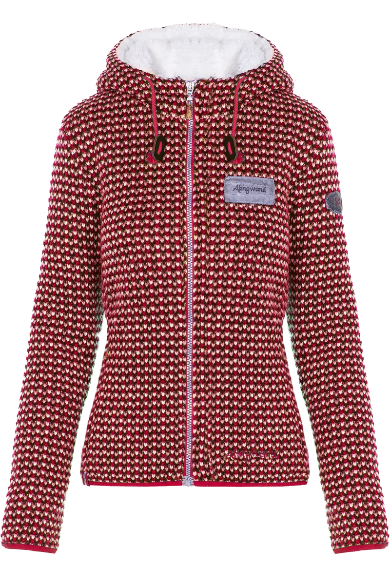 Kuschelige Damen Outdoor-Strickjacke mit Muster - rot beige