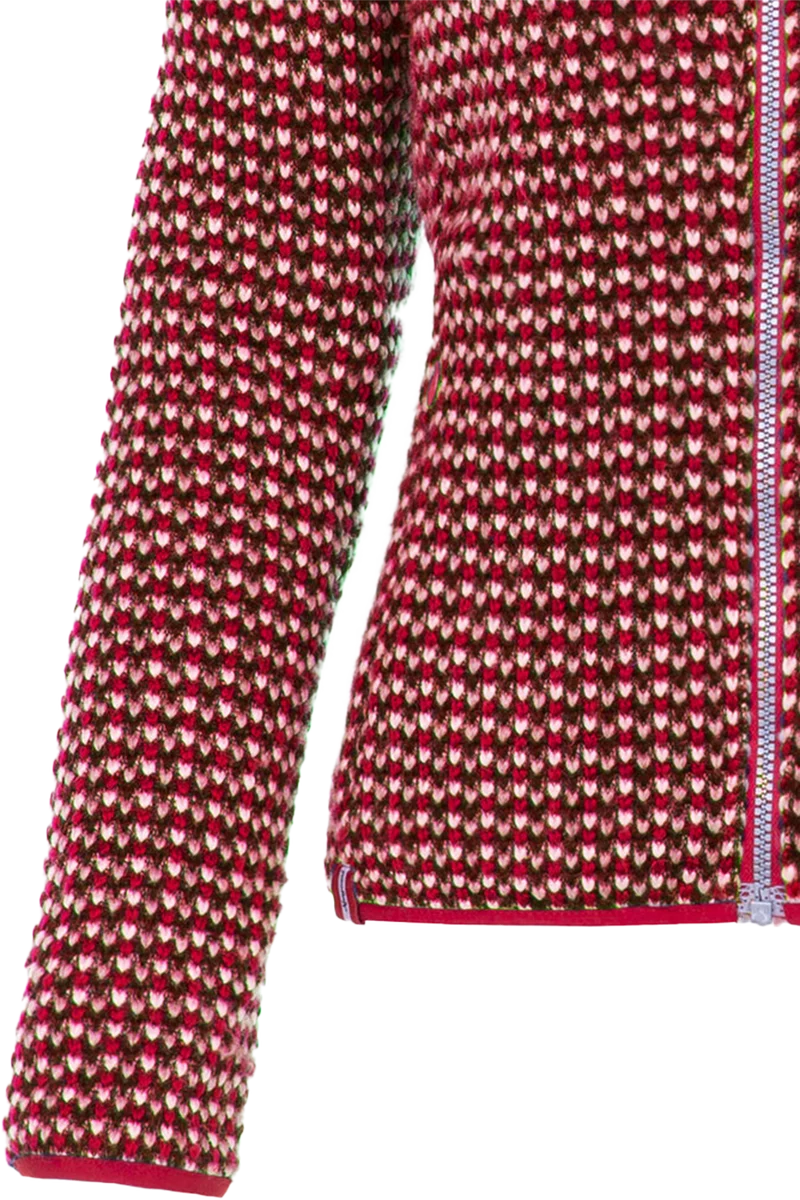 Kuschelige Damen Outdoor-Strickjacke mit Muster - rot beige