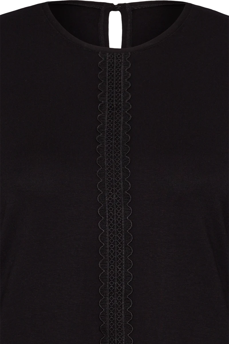 Damen Longsleeves mit Spitzenband - schwarz