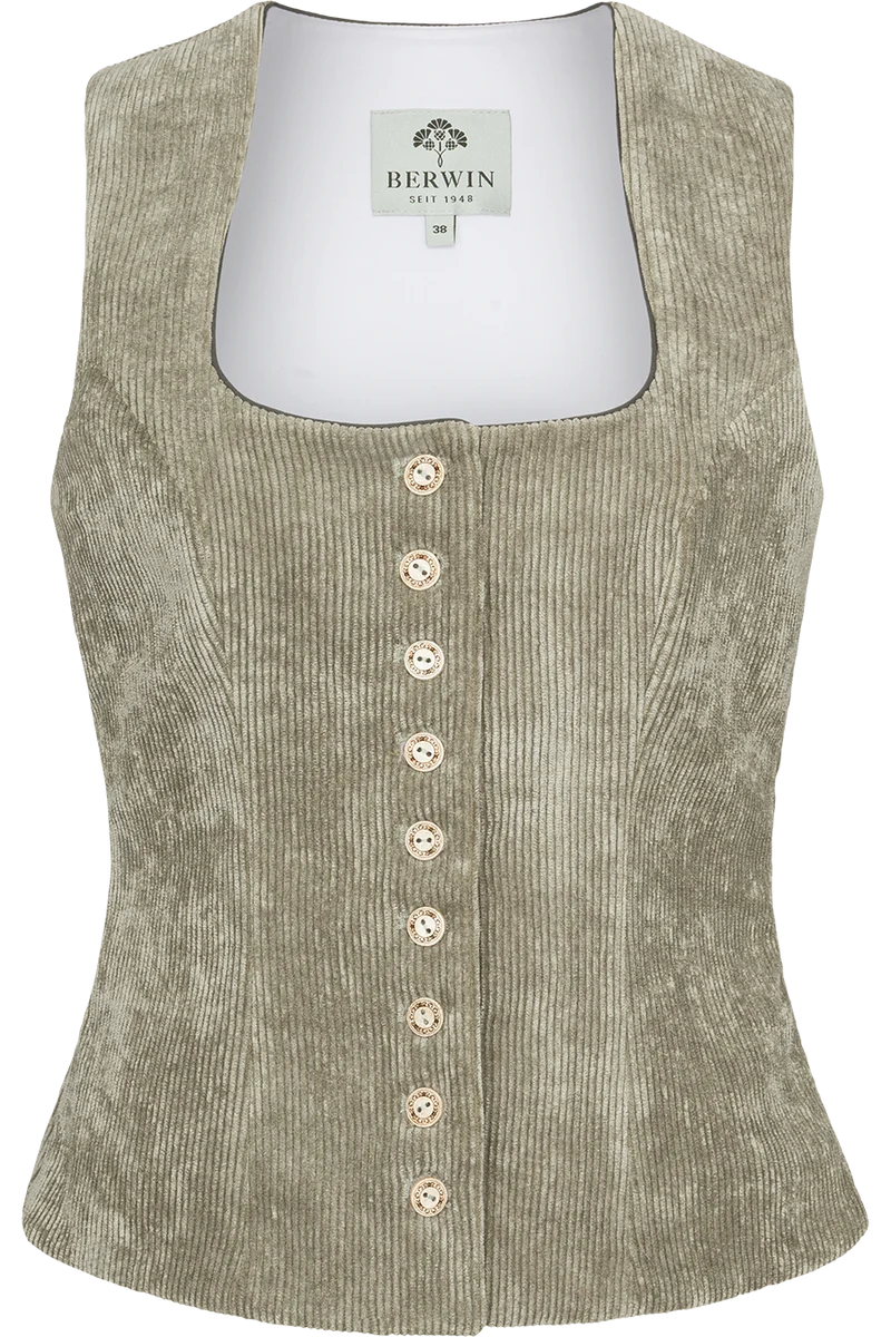 Damen Trachtenmieder aus Cord mit Stretch - oliv