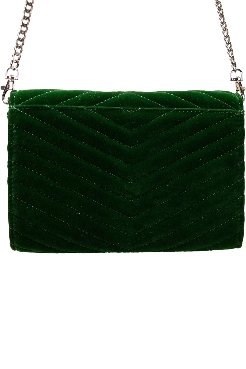 Damen Samtclutch Umhängetasche mit Herz - grün