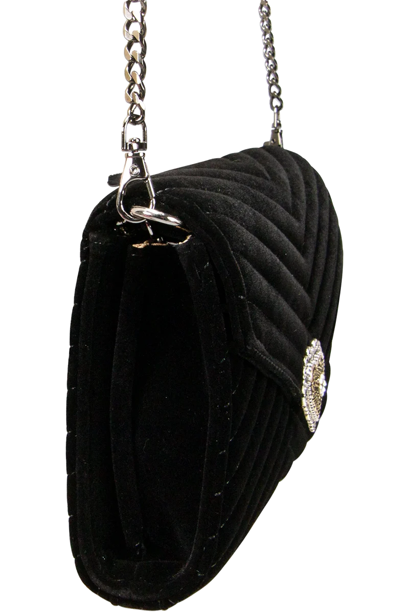 Damen Samtclutch Umhängetasche mit Herz - schwarz
