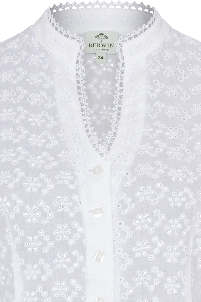 Damen Trachtenbluse mit Flügelärmel und Lochstickerei