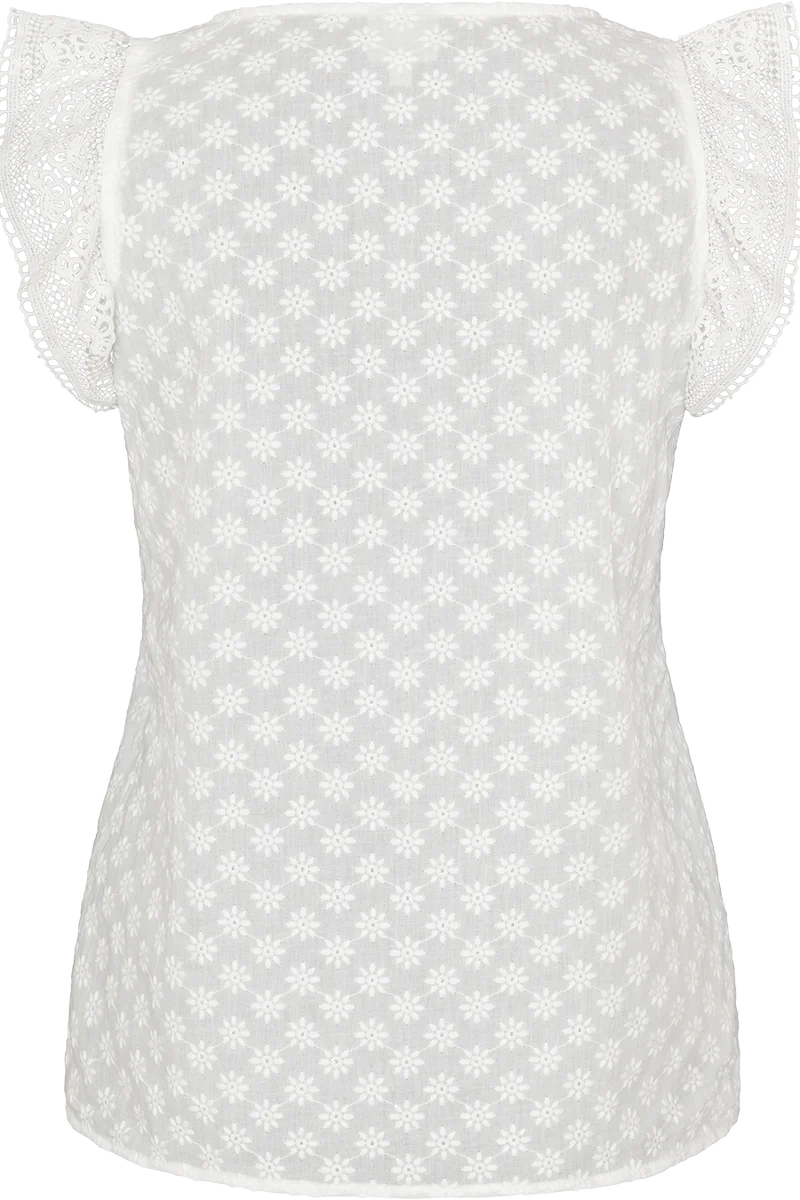 Damen Trachtenbluse/Shirt mit Flügelärmel und Blütenstickerei