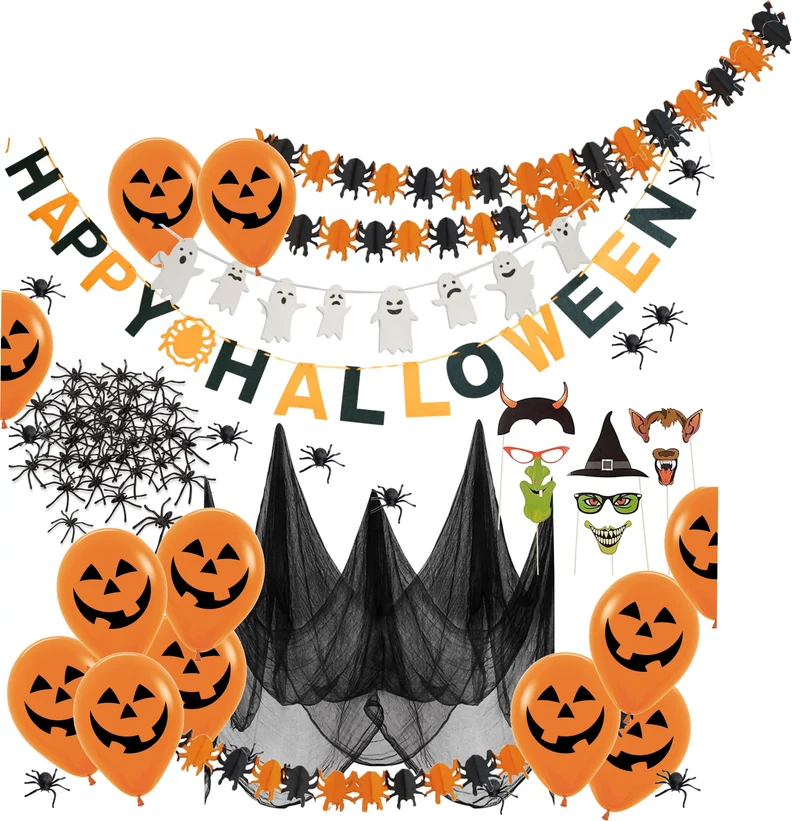 XXL Halloween Deko Dekoration Grusel Set mit über 30 Teilen für Haus, Tisch & Garten - Indoor & Outdoor