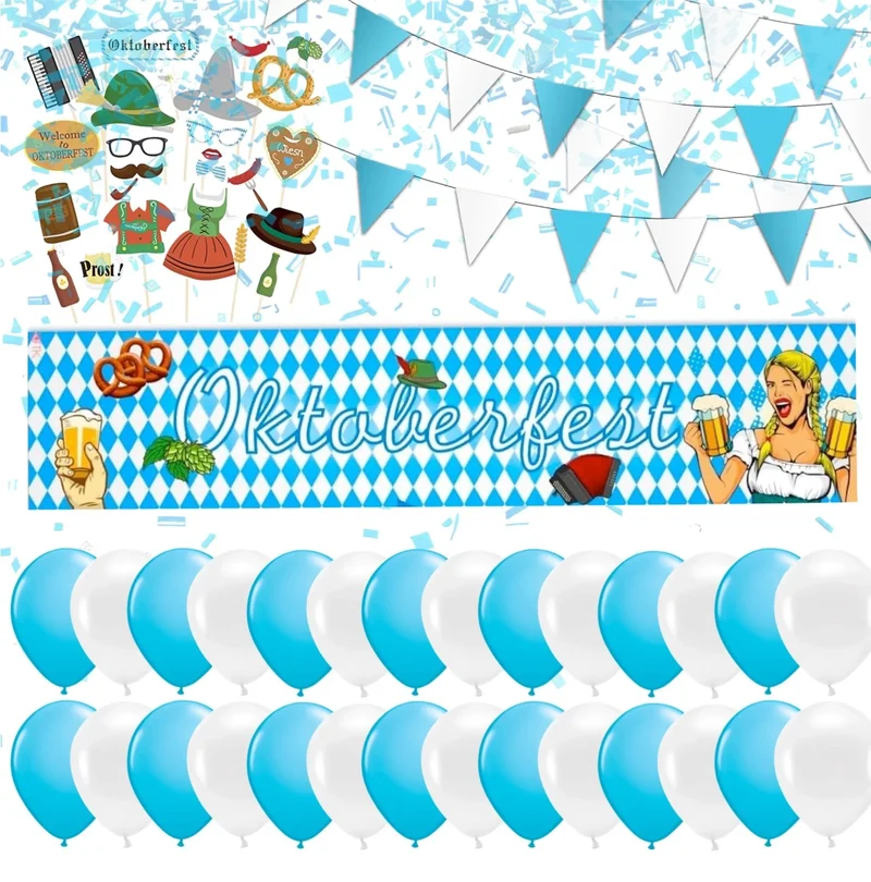 XXL Bayrische Wiesn Deko Dekoration Set für Ihr Oktoberfest Dahoam mit mehr als 100 Teilen - Banner & Luftballons uvm.