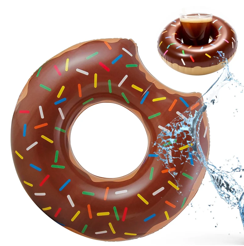 Aufblasbar angebissener Donut braun Ø 120 cm Schwimmring Schwimmreifen - Pool & Wasser mit Getränkehalter für Kinder & Erwachsene (Brauner Donut)