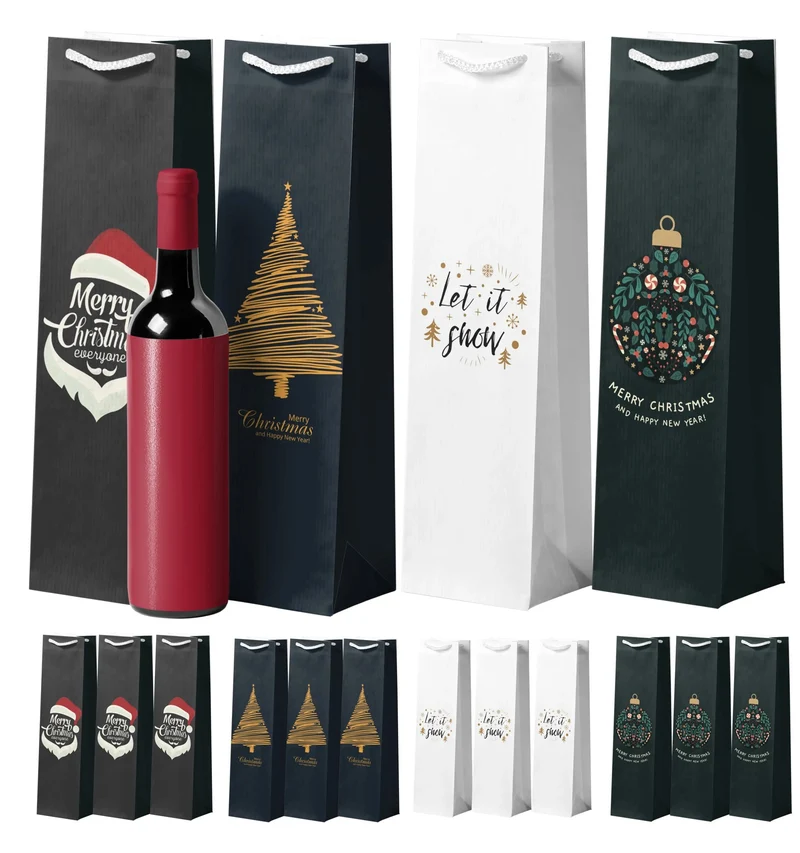 12x XXL Flaschentüten Weihnachtstaschen Bootle Bag Flaschen Weihnachten Geschenktüten Weihnachtstüte Geschenktaschen für Weintragetasche & Weintüte