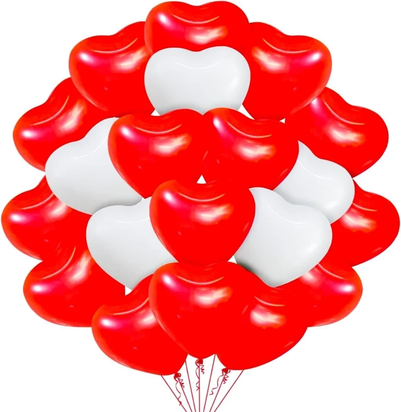 50x XXL Herzluftballons Helium geeignet Ø 40 cm Luftballons Herz Herzballon rot & weiß als Deko für Sie & Ihn Hochzeit & Valentinstag (50x Herzluftbal