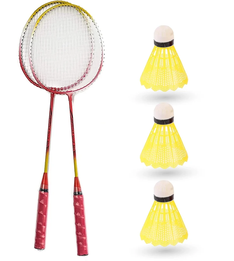 Badminton Erwachsene Federball Schläger Set inkl. 3X Federbälle Badmintonbälle für Training & Wettkampf