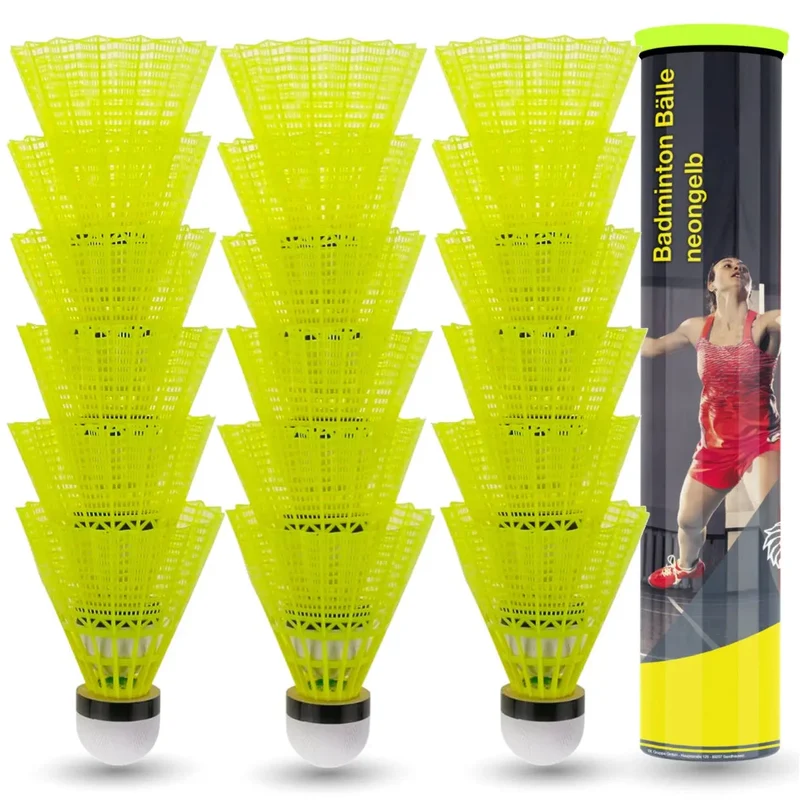 12x Federbälle gelb Badmintonbälle für Training & Wettkampf Badminton - für Outdoor & Indoor (12x)
