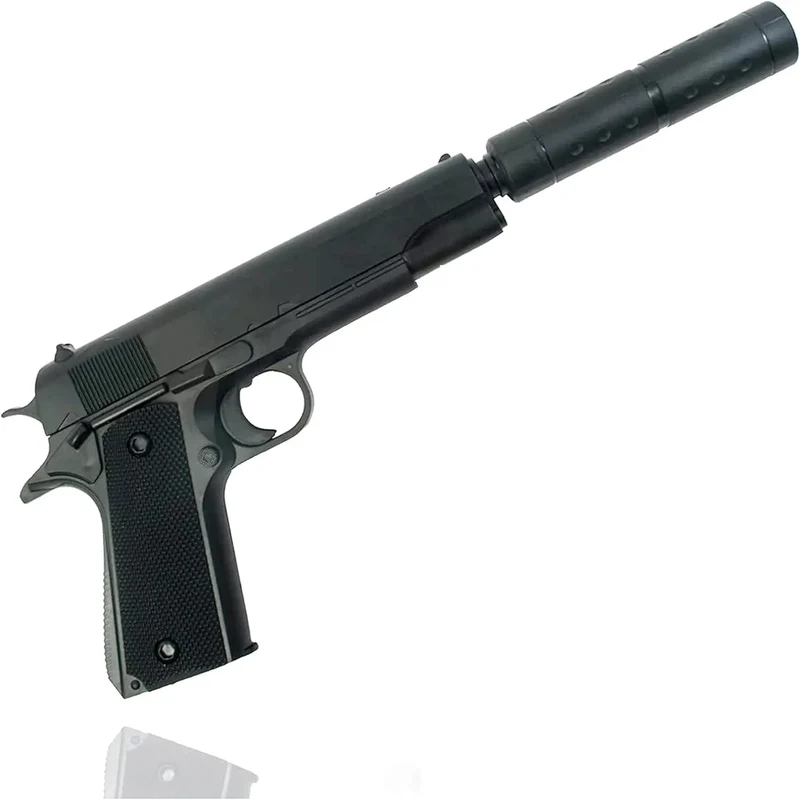 Pistole mit Schalldämpfer Kostüm Erwachsene 6 mm für Fasching Karneval Pistole wie Geheimagent, Lara Croft, SWAT, Tomb Raider, Polizei