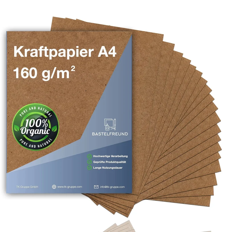 100x Kraftpapier 160 g/m² DIN A4 braunes apier aus Kartonpapier / Pappe Weihnachten - als Bastelkarton, Kraftkarton, Scrapbooking - bedruckbar (100x)
