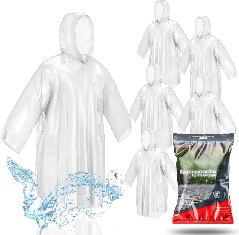 8x Einweg & Einmal Regenjacke mit Kaputze - Regencape - Regenponcho -Regenumhang - transparent & wasserdicht für Erwachsene - Damen & Herren