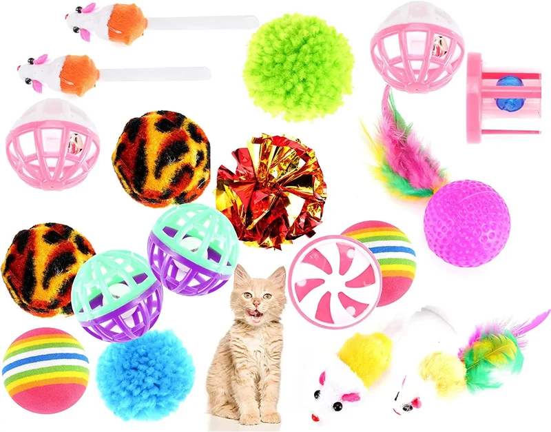 Katzenspielzeug Set - Spielzeug für div. Katzen zur Beschäftigung & Selbstbeschäftigung Maus - Spiel & Spaß mit dem Haustier