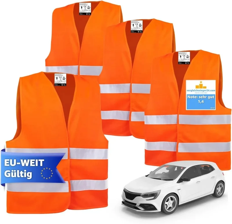 TK Gruppe Timo Klingler 4X Warnwesten EN ISO 20471 Pannenweste 2023 Unfallweste Pkw Sicherheitsweste Weste orange reflektierend Auto, Pkw, LKW (4X)