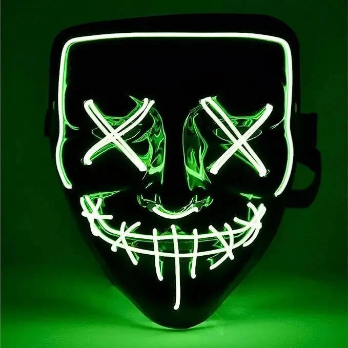 LED Grusel Maske - wie aus Purge steuerbar, für Halloween, Fasching & Karneval als Kostüm für Herren & Damen (grün)