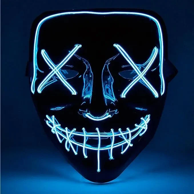 LED Grusel Maske blau - wie aus Purge für Halloween, Fasching & Karneval als Kostüm für Herren & Damen (blau)