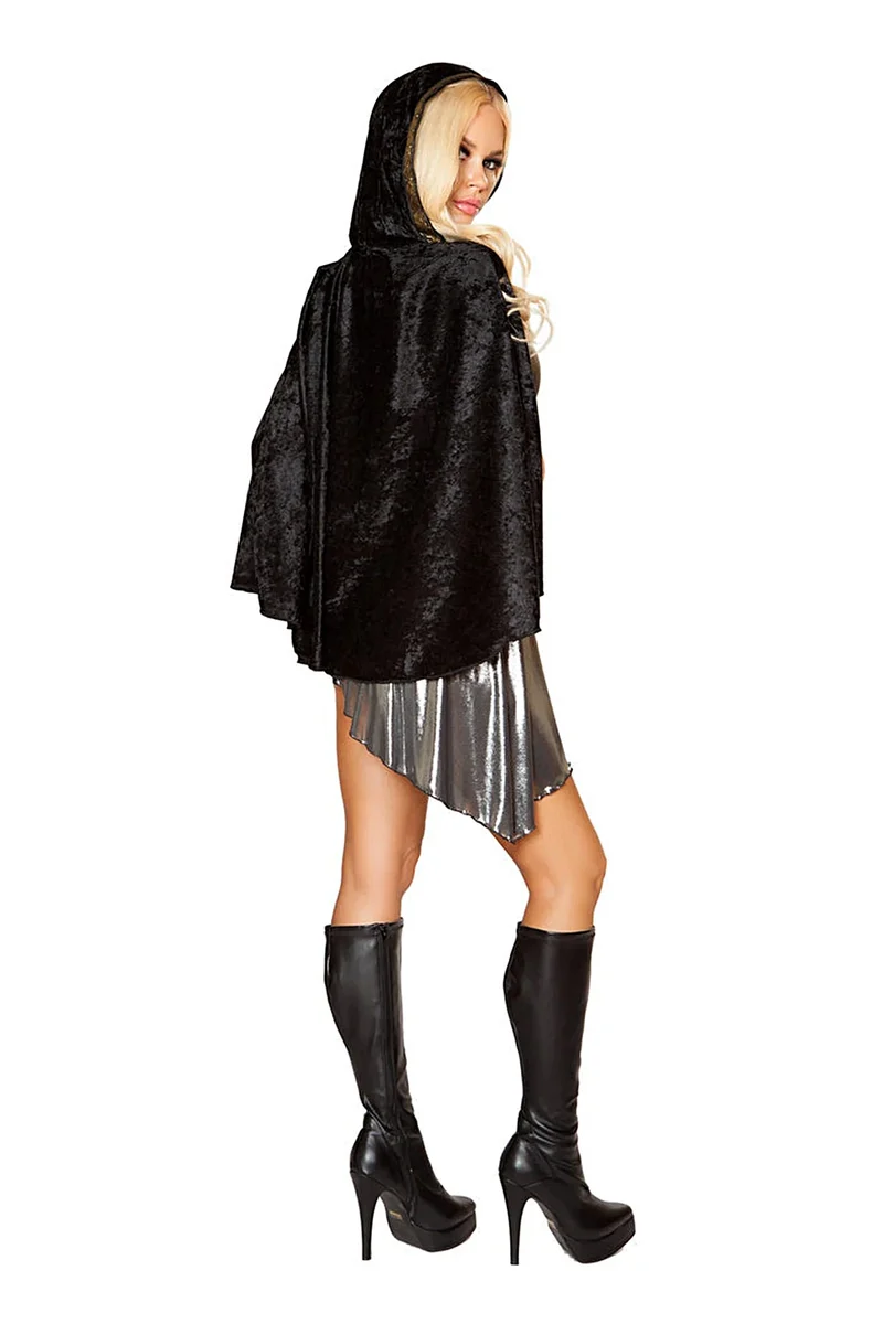 ROMA Jägerin Damenkostüm IS-10110 – 3-teiliges Set, Silber/Schwarz mit Kleid, Taillengürtel und Umhang
