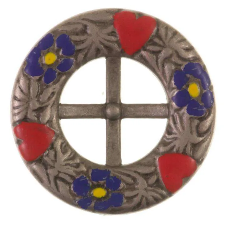 Trachtenknopf Blumenmotiv Altsilber-Bunt – Schlitzknopf – TK-183
