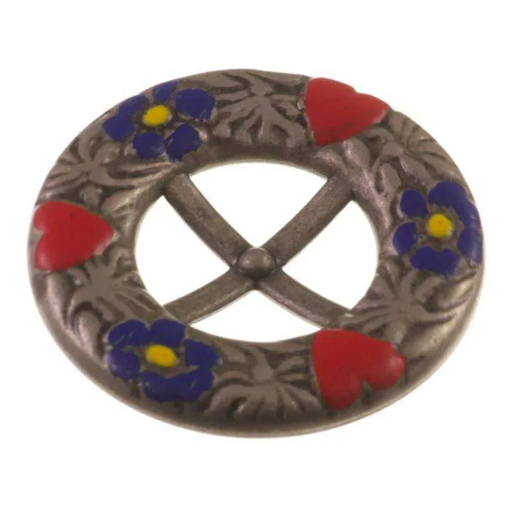 Trachtenknopf Blumenmotiv Altsilber-Bunt – Schlitzknopf – TK-183