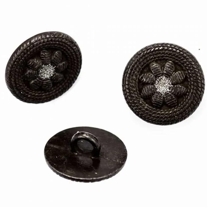 Trachtenknopf Blumenmotiv Schwarz – Metallknopf TK-108