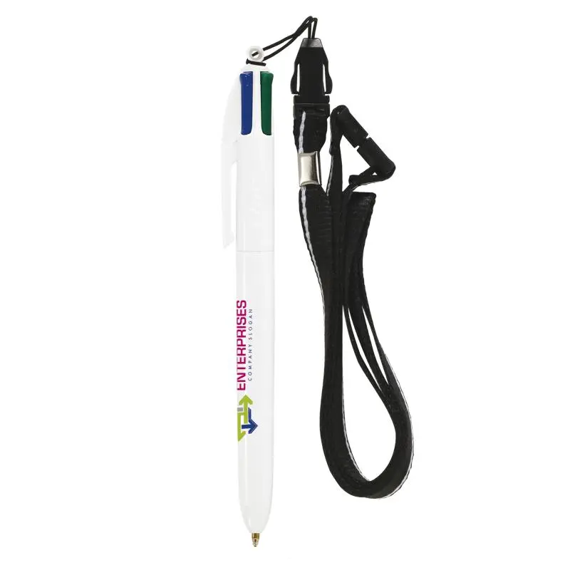 Modischer BIC 4-Farben Kugelschreiber mit praktischem Lanyard