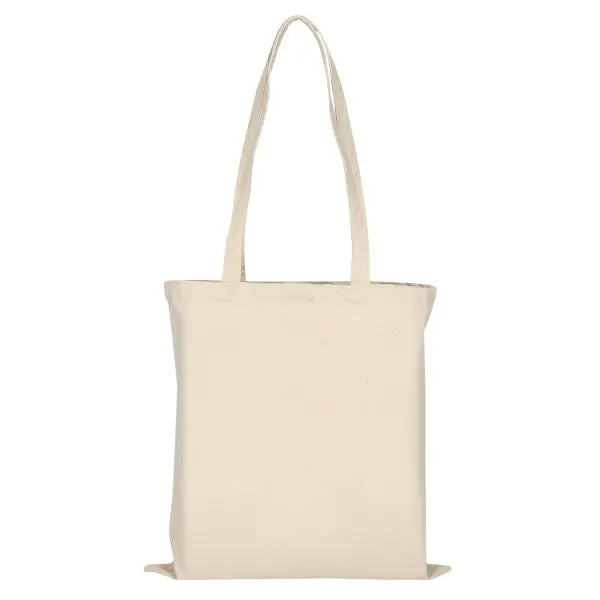 Entdecken Sie die naturfarbene Canvas-Tasche mit zwei langen Henkeln – stilvoll und robust