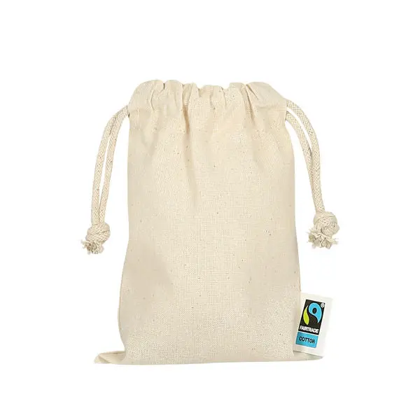 Fairtrade Mini-Zuziehbeutel aus Baumwolle, 10 x 14 cm - Natur
