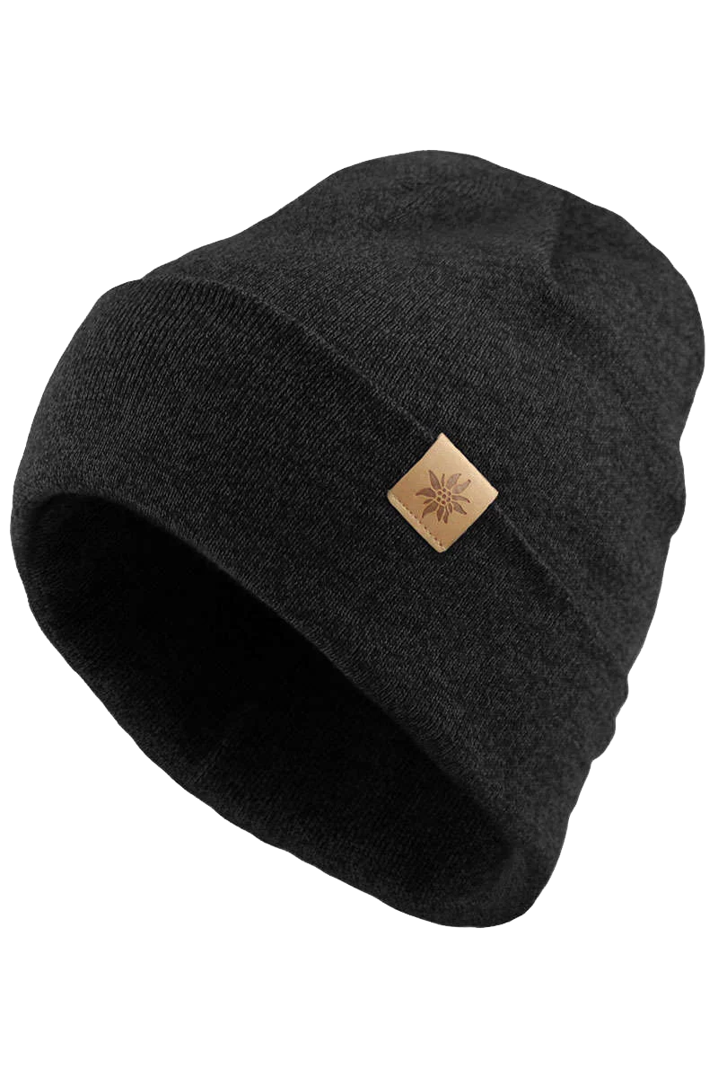 Beanie-Mütze mit kleinem Edelweiß-Lederpatch