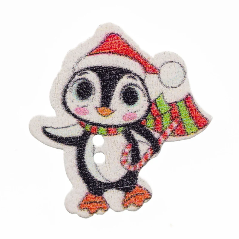 Holzknopf Weihnachts-Pinguin Creme/Natur 2-Loch – Weihnachtsknopf – HK-48-05