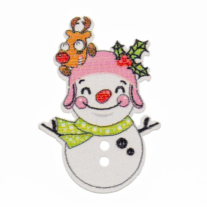 Holzknopf Weihnachts-Schneemann Creme/Natur 2-Loch – Weihnachtsknopf – HK-48-04
