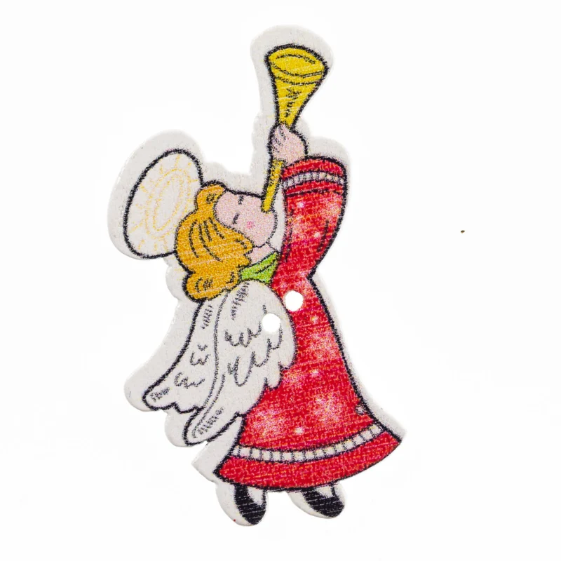 Holzknopf Weihnachts-Engel Bunt 2-Loch – Weihnachtsknopf – HK-48-02