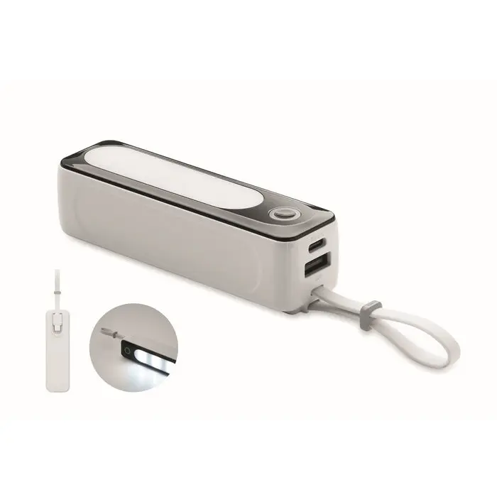 5000 mAh Powerbank mit COB POWLIGHT Beleuchtung - Kompakt, Effizient - Weiß