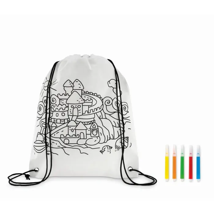 Anpassbarer Weißer Zugbeutel CARRYDRAW - Praktischer Kordelzugrucksack