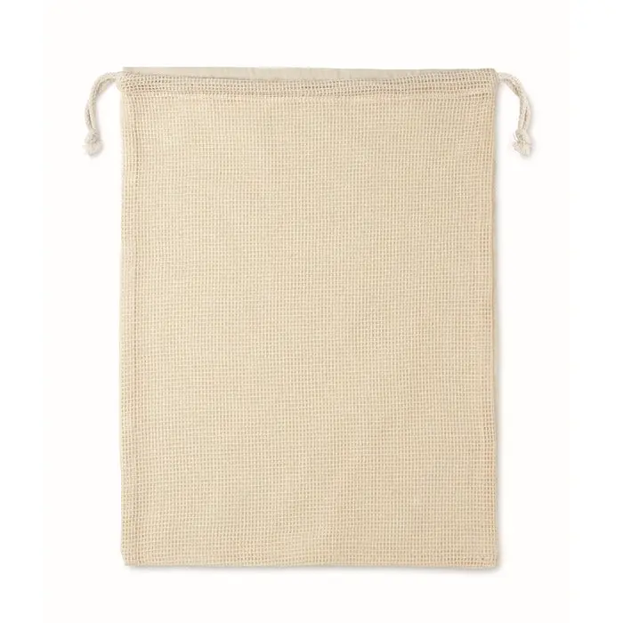 Beige Baumwoll-Netzbeutel VEGGIE - Ökologischer Einkaufsnetz für Gemüse