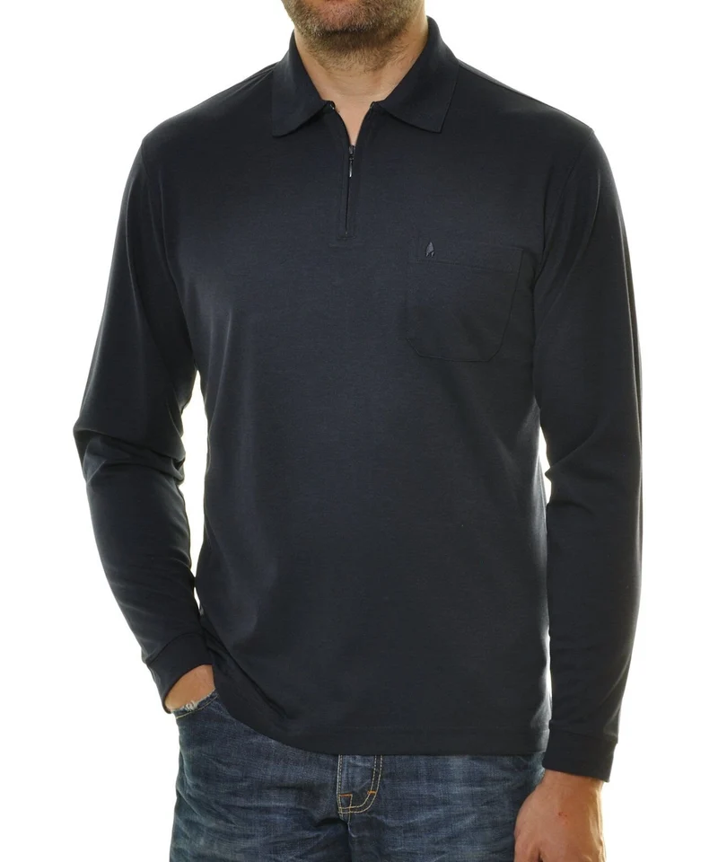 Ragman Herren Softknit-Poloshirt Langarm mit Zip