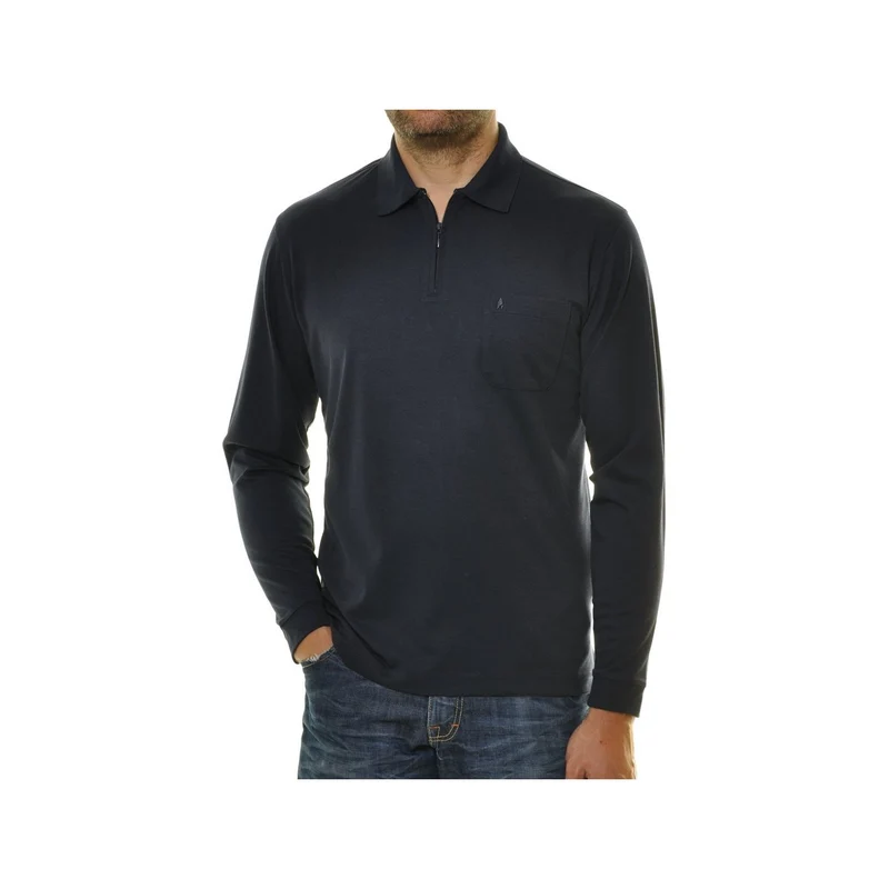 Ragman Herren Softknit-Poloshirt Langarm mit Zip
