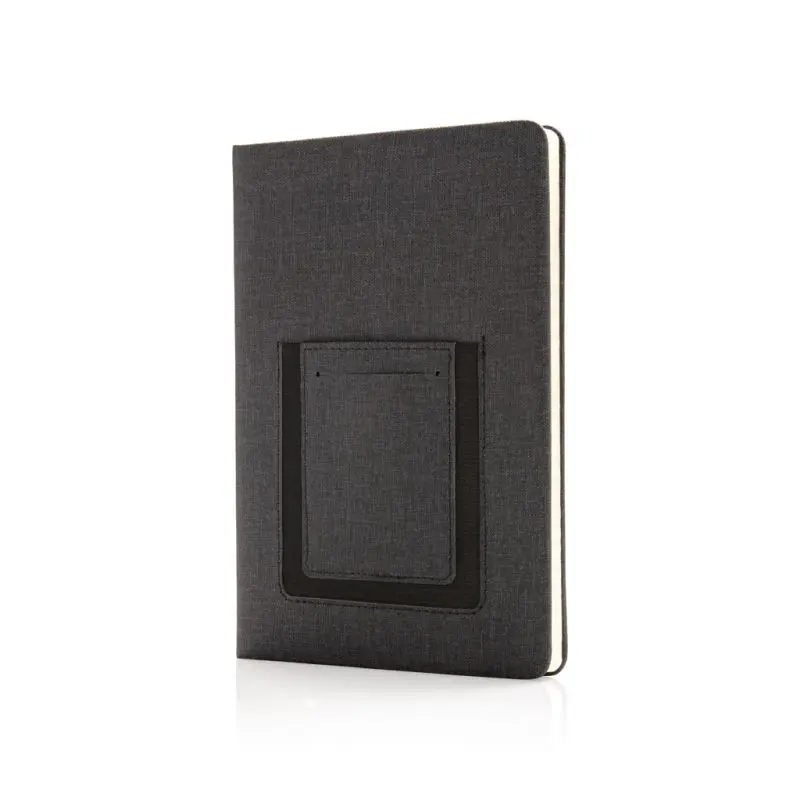 Premium A5 Notizbuch mit Handyhalter – schwarz
