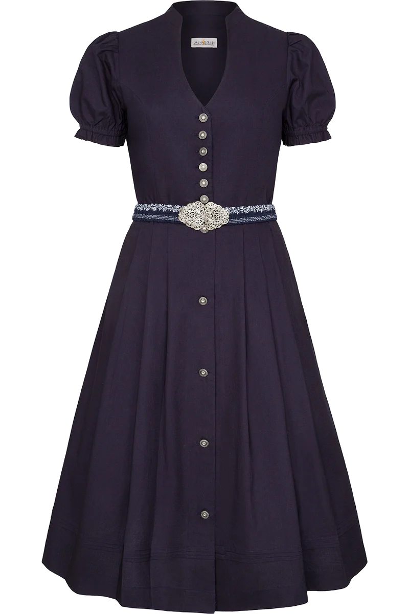 Midi-Trachtenkleid mit Schürze und Gürtel - dunkelblau
