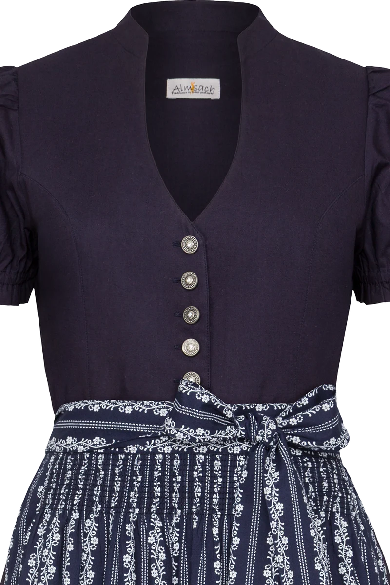 Midi-Trachtenkleid mit Schürze und Gürtel - dunkelblau